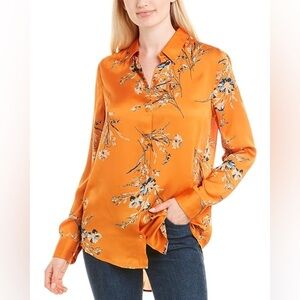 Equipment Orange Floral Button Down Top Size Large
